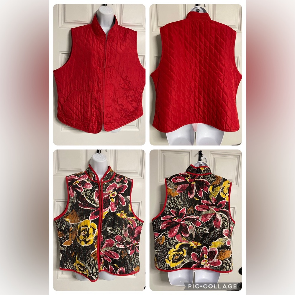 ⛄️2- GRAFF Red-Floral Reversible Quilted Zip Front Vest